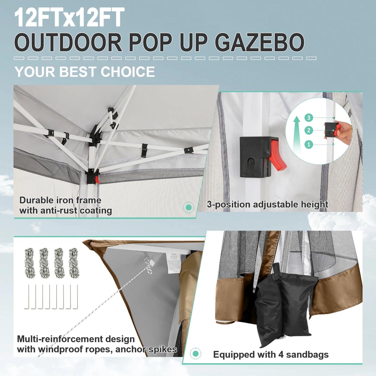 12x12 Pop up Gazebo on Clearance with Mosquito Netting,