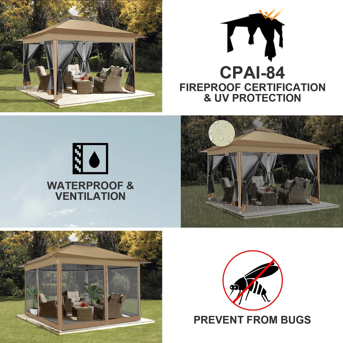 12x12 Pop up Gazebo on Clearance with Mosquito Netting,