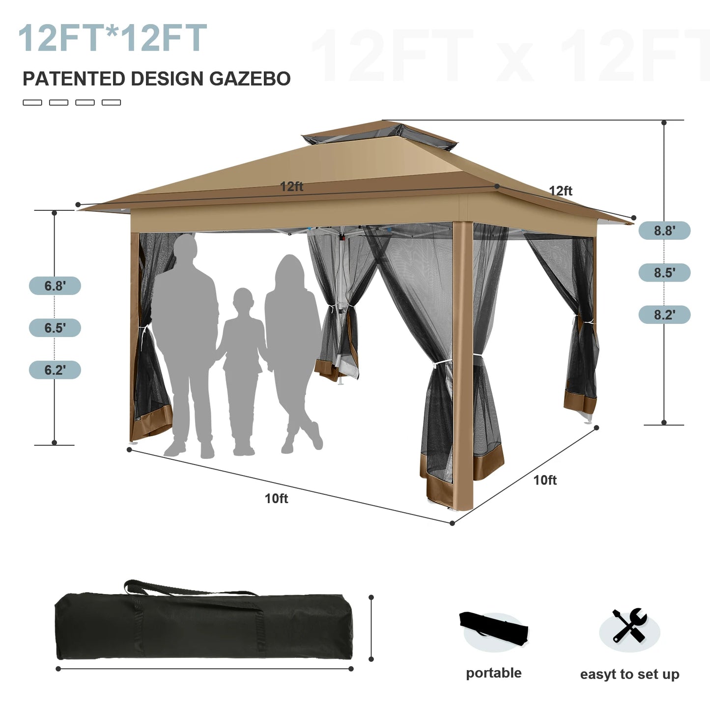 12x12 Pop up Gazebo on Clearance with Mosquito Netting,