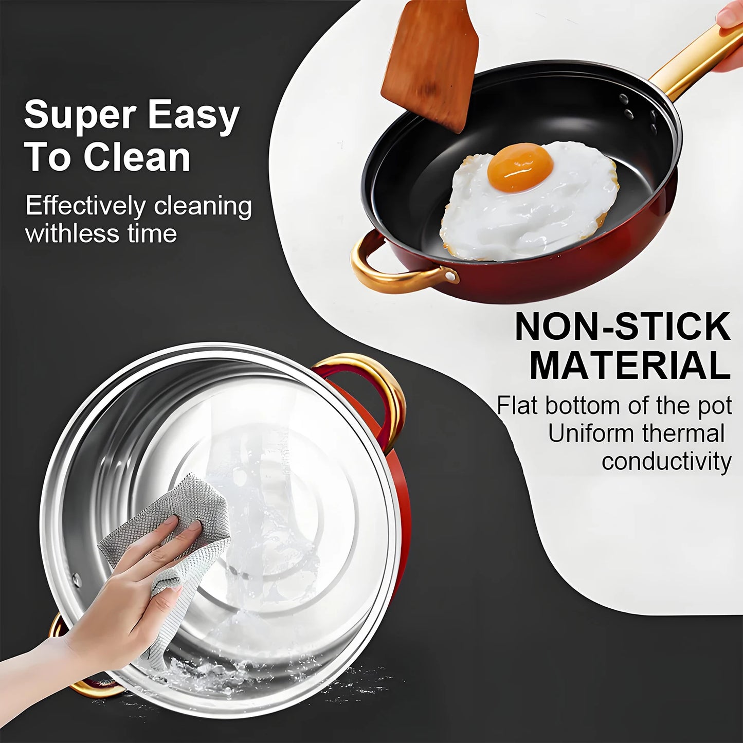 Red Cookware Set, 12-Piece ,Stainless Steel, Non-Stick,