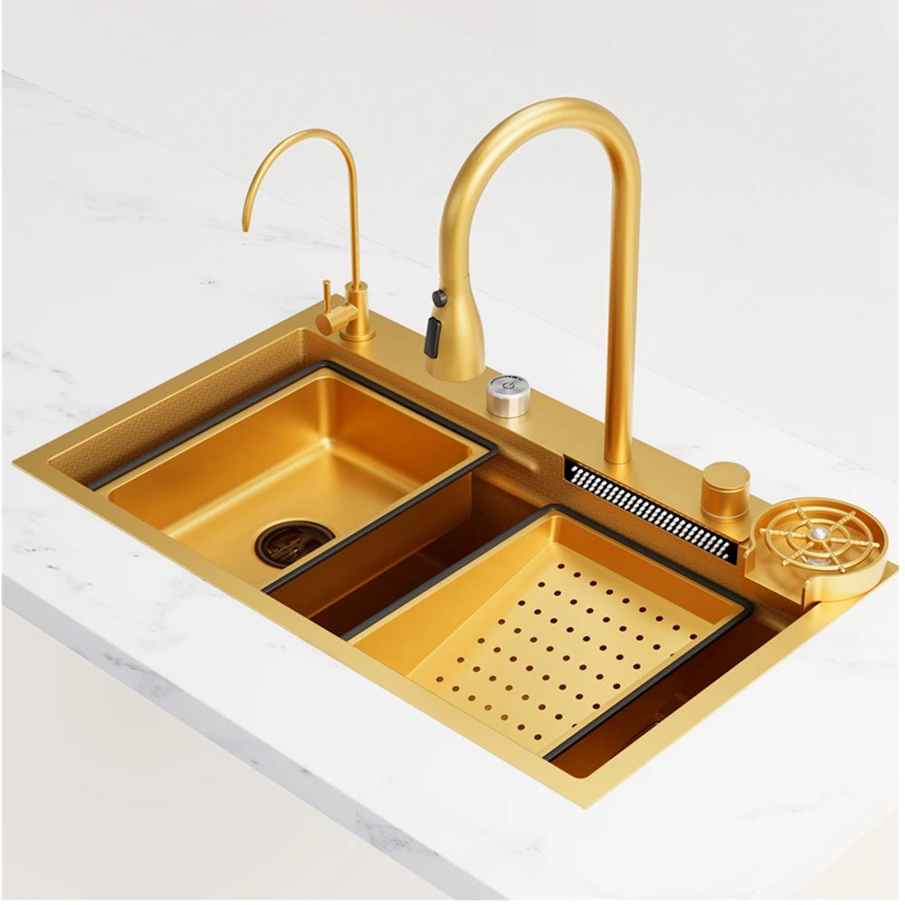 33 x 22 Inch Single Bowl Drop-In Kitchen Sink with-Down Sprayer