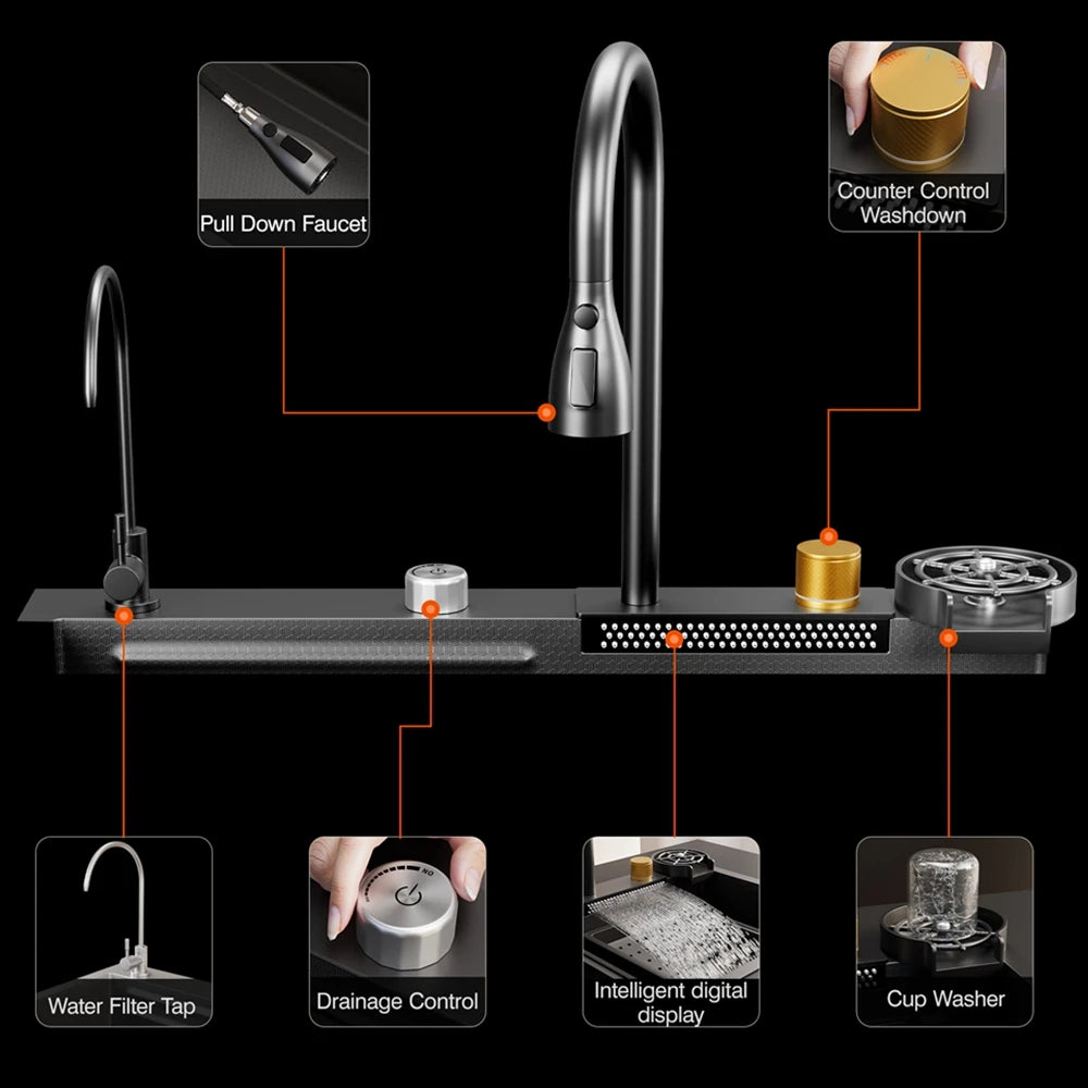 33 x 22 Inch Single Bowl Drop-In Kitchen Sink with-Down Sprayer