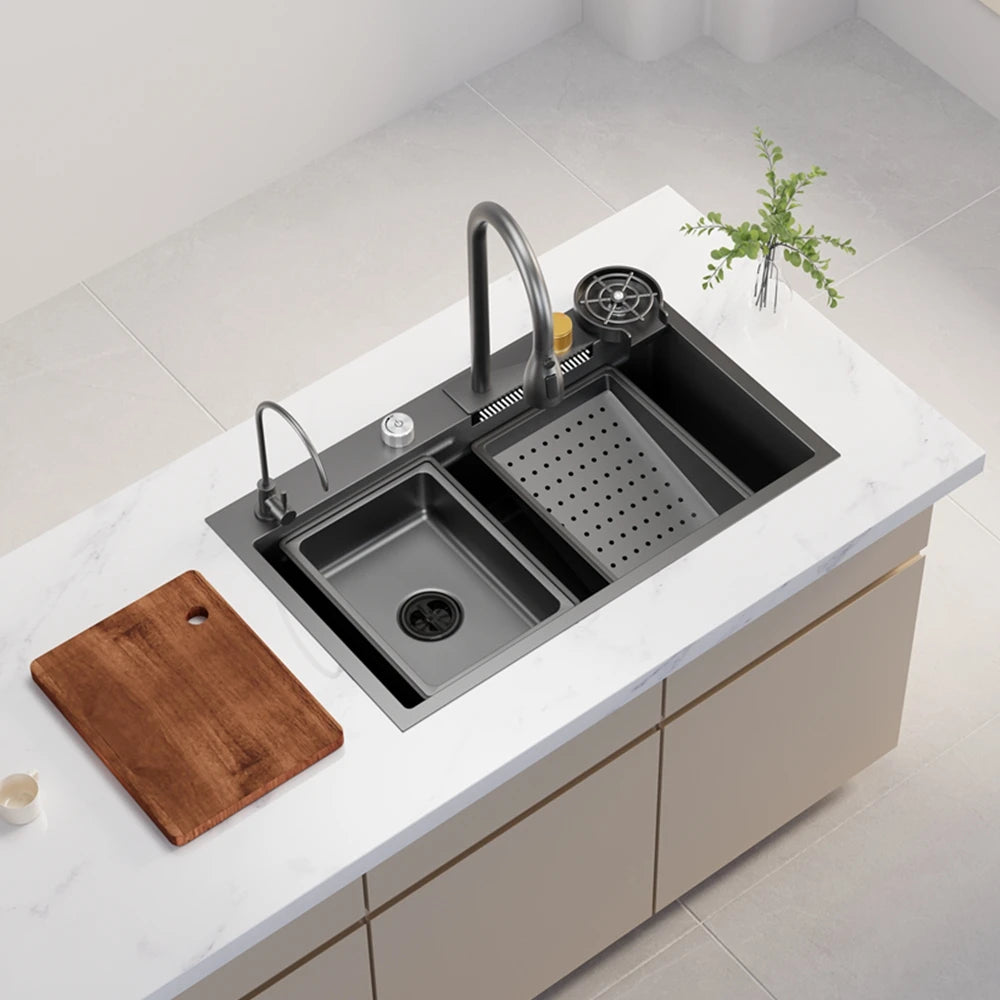 33 x 22 Inch Single Bowl Drop-In Kitchen Sink with-Down Sprayer