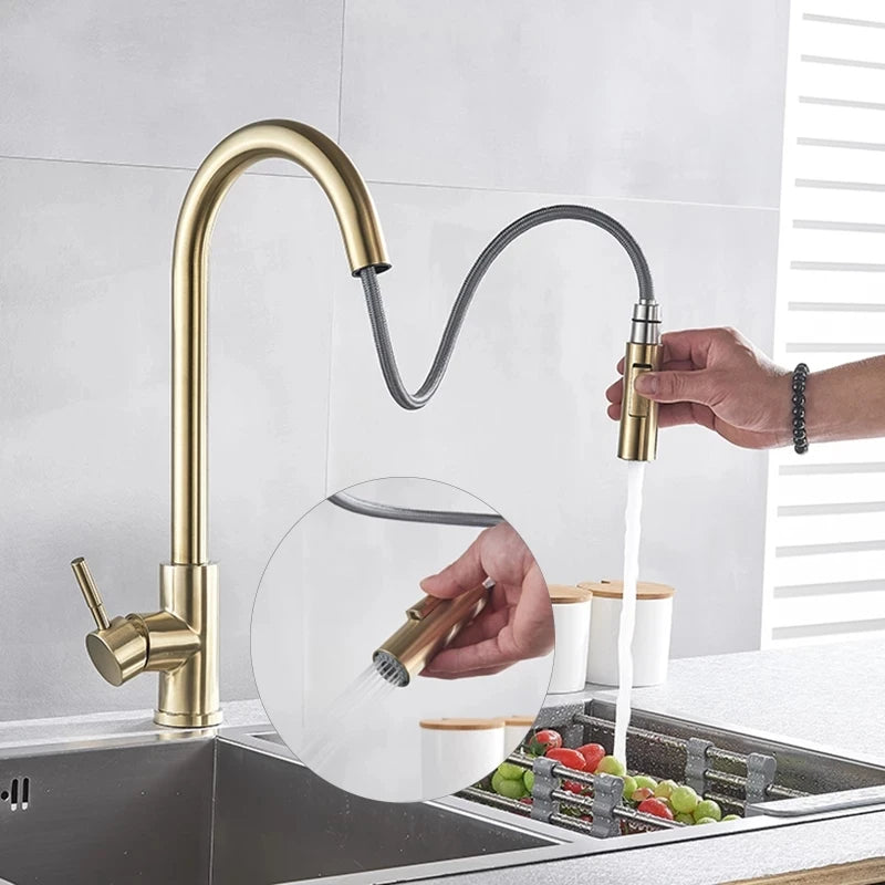 Black Sensor Kitchen Faucets Stainless Steel Smart I Pull Out  Handle Touch Control