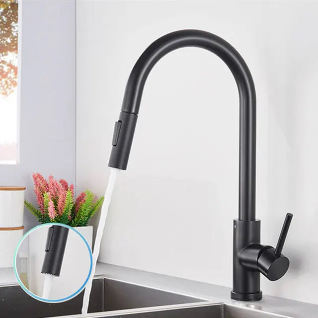 Black Sensor Kitchen Faucets Stainless Steel Smart I Pull Out  Handle Touch Control