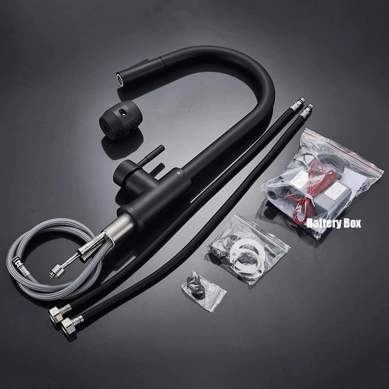 Black Sensor Kitchen Faucets Stainless Steel Smart I Pull Out  Handle Touch Control