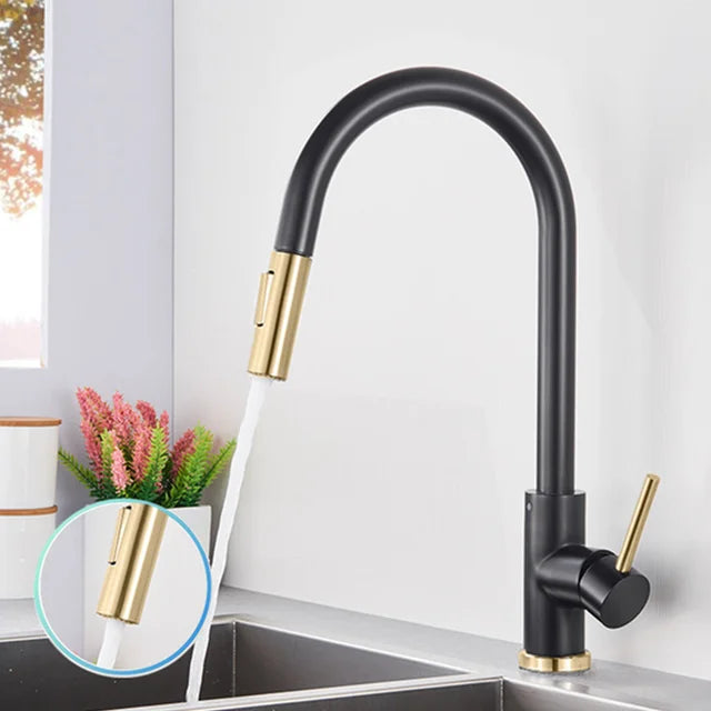 Black Sensor Kitchen Faucets Stainless Steel Smart I Pull Out  Handle Touch Control