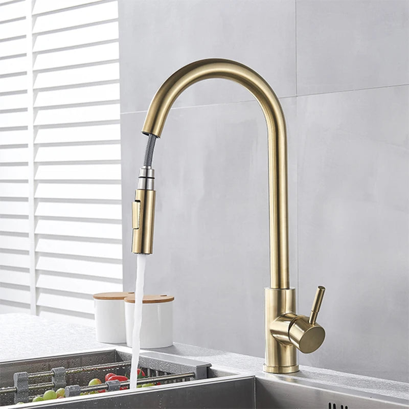 Black Sensor Kitchen Faucets Stainless Steel Smart I Pull Out  Handle Touch Control