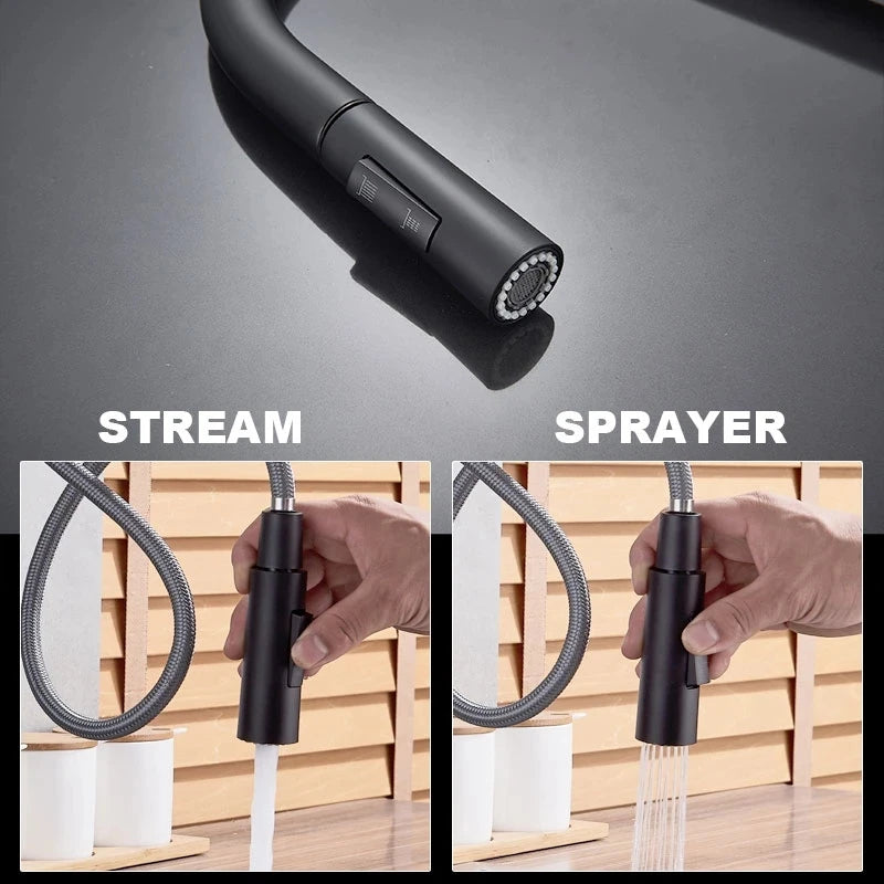 Black Sensor Kitchen Faucets Stainless Steel Smart I Pull Out  Handle Touch Control