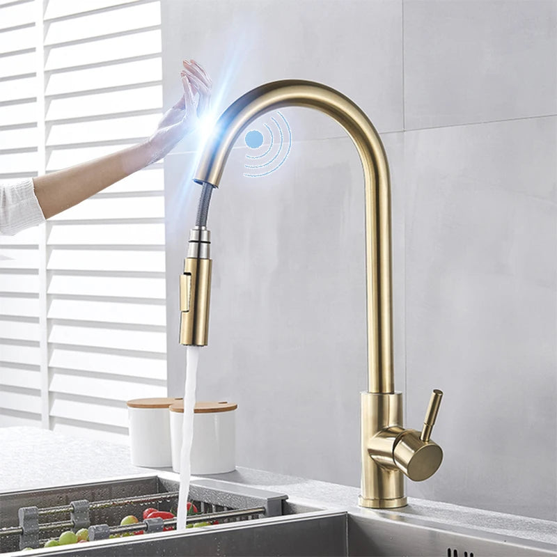 Black Sensor Kitchen Faucets Stainless Steel Smart I Pull Out  Handle Touch Control