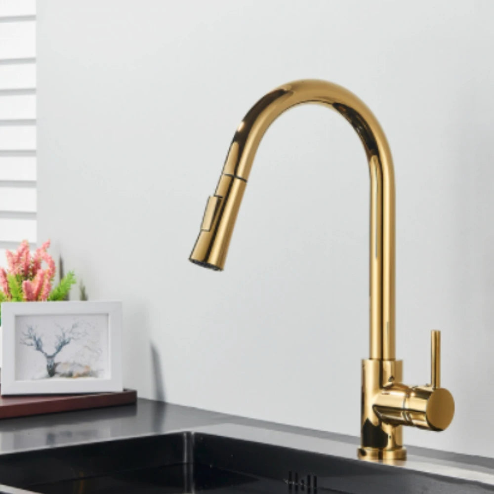 Black Sensor Kitchen Faucets Stainless Steel Smart I Pull Out  Handle Touch Control