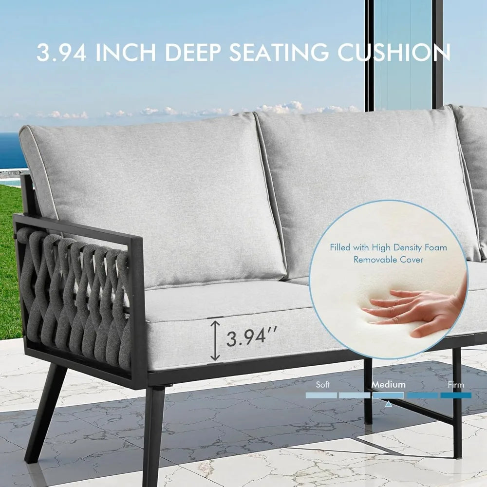 6 Pieces Patio Furniture Set with Swivel Chair,Metal Frame Modern Outdoor Sofa & Chairs Set,All Weather Outdoor Conversation