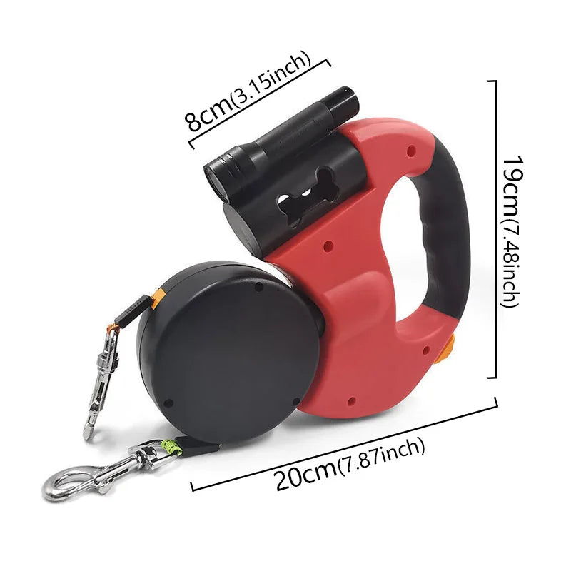 3in1 Double Head Automatic retractable Dog leash Flashlight Poop Bag Dispenser