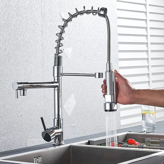 Popular Kitchen Spring Sink Faucet Modern Free Rotation Pull Down Spout