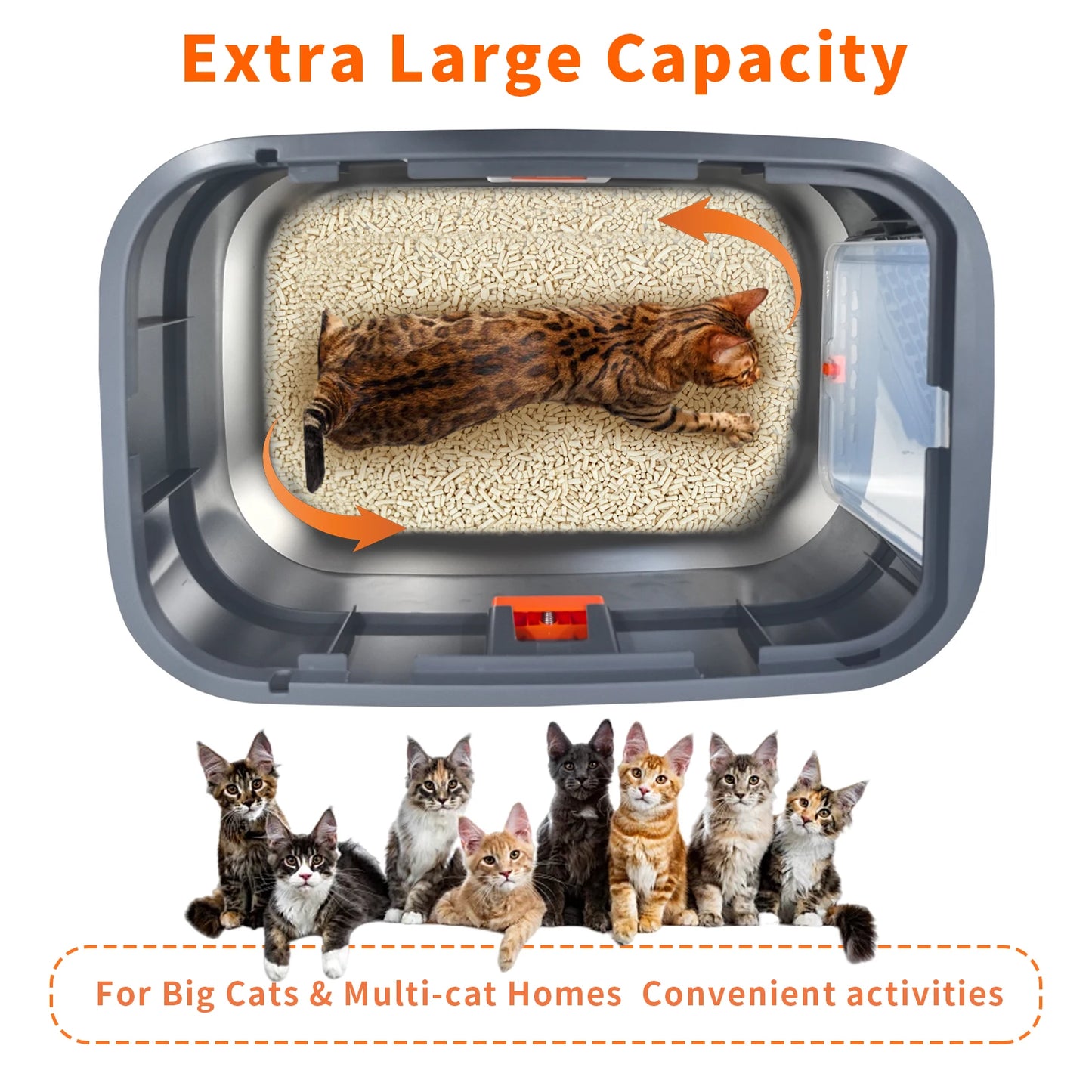 Extra Large Stainless Steel Cat Litter Box  Removable Lid with Scoop
