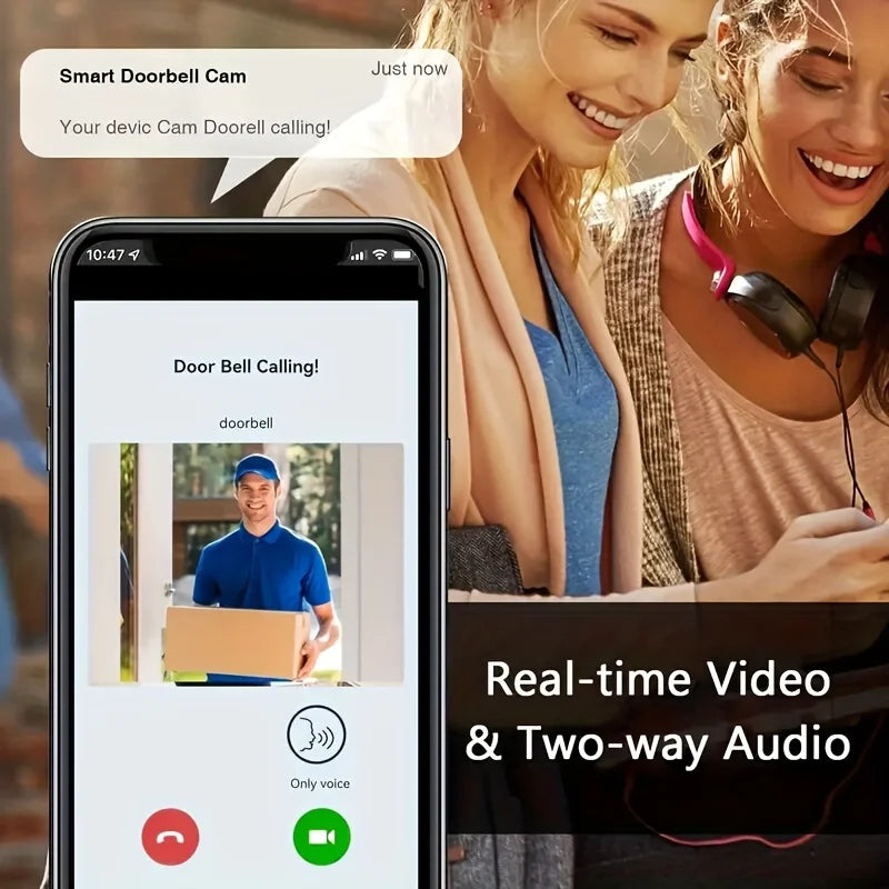 Doorbell Smart Home Door Bell Wireless Rechargeable Battery Outdoor HD  Two Way Audio Visual phone monitoring Doorbell