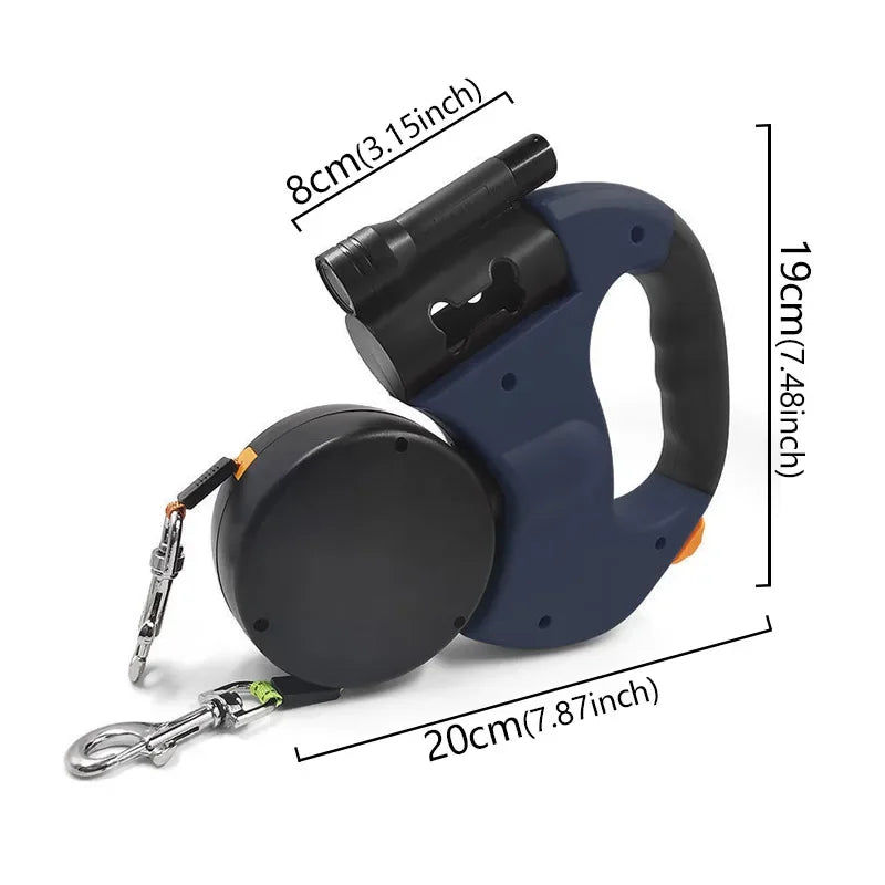 3in1 Double Head Automatic retractable Dog leash Flashlight Poop Bag Dispenser