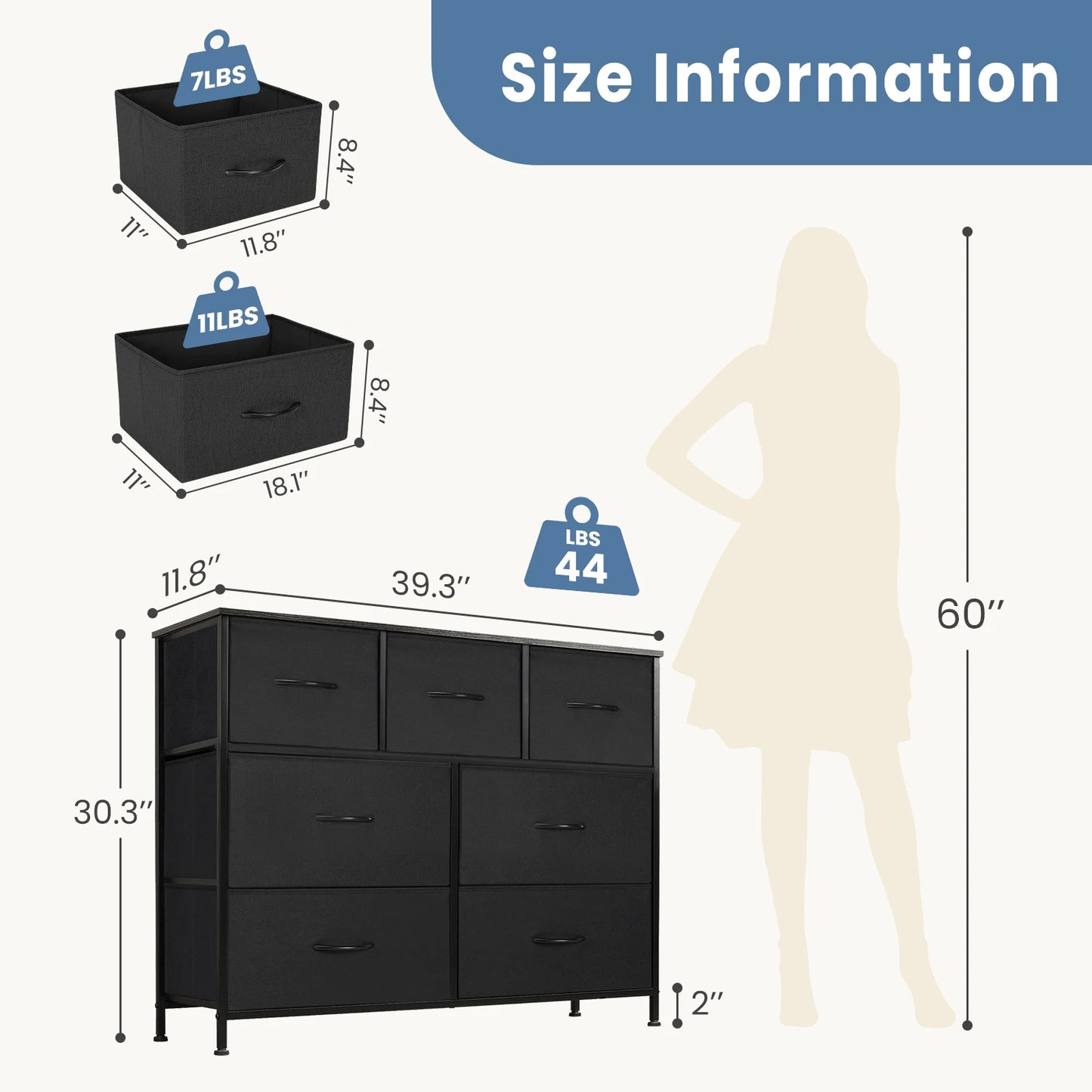 JHK Dresser For Bedroom With 7 Fabric Drawers