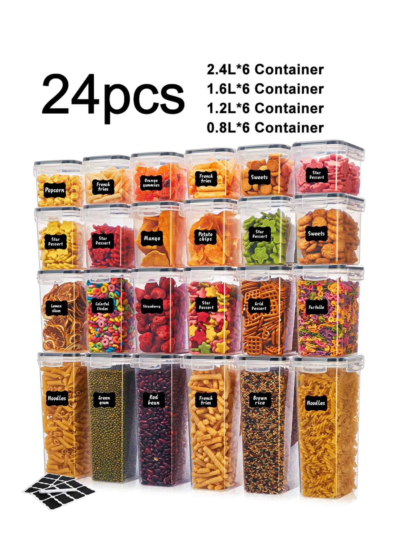 24pcs New Kitchen Sealed Storage Box  Comes with Convenience Stickers