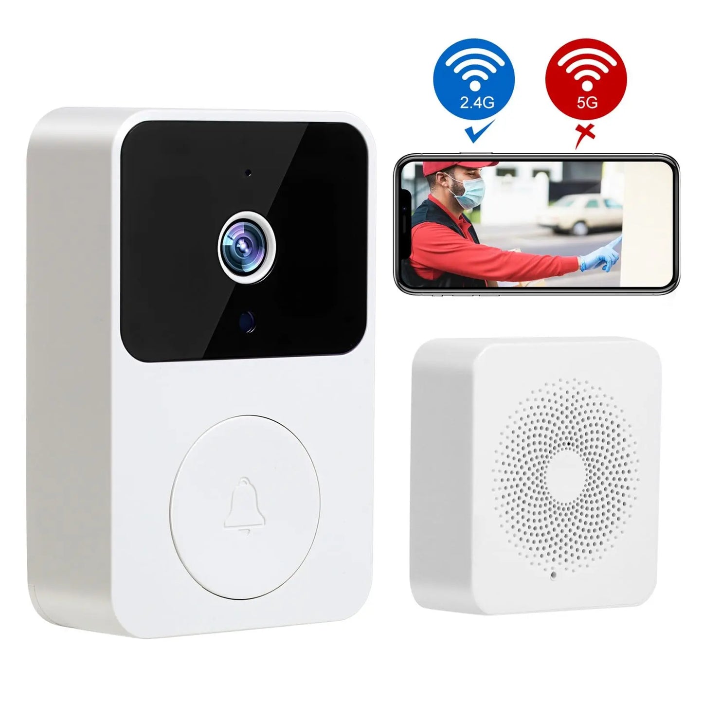 Doorbell Smart Home Door Bell Wireless Rechargeable Battery Outdoor HD  Two Way Audio Visual phone monitoring Doorbell