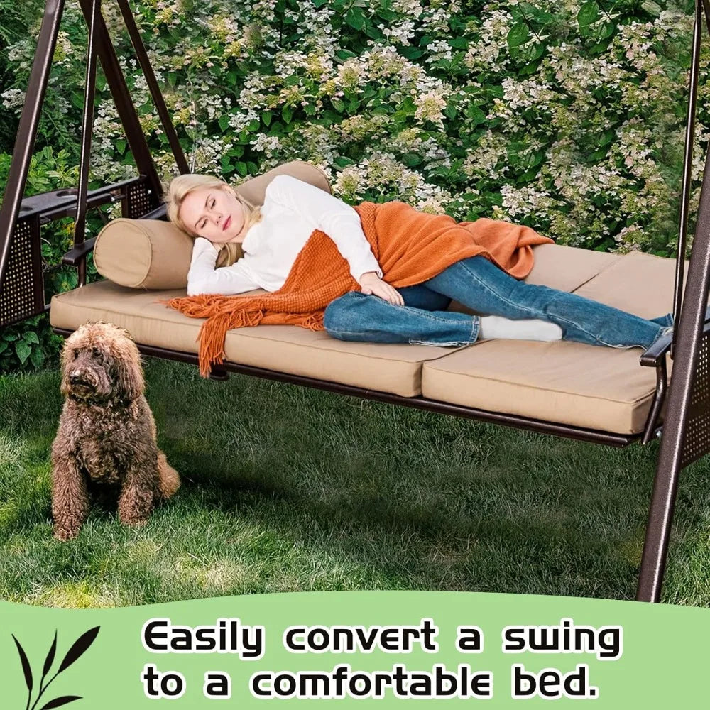 Oversized Outdoor Porch Swing with Hardtop, 3 Seat Patio Swing