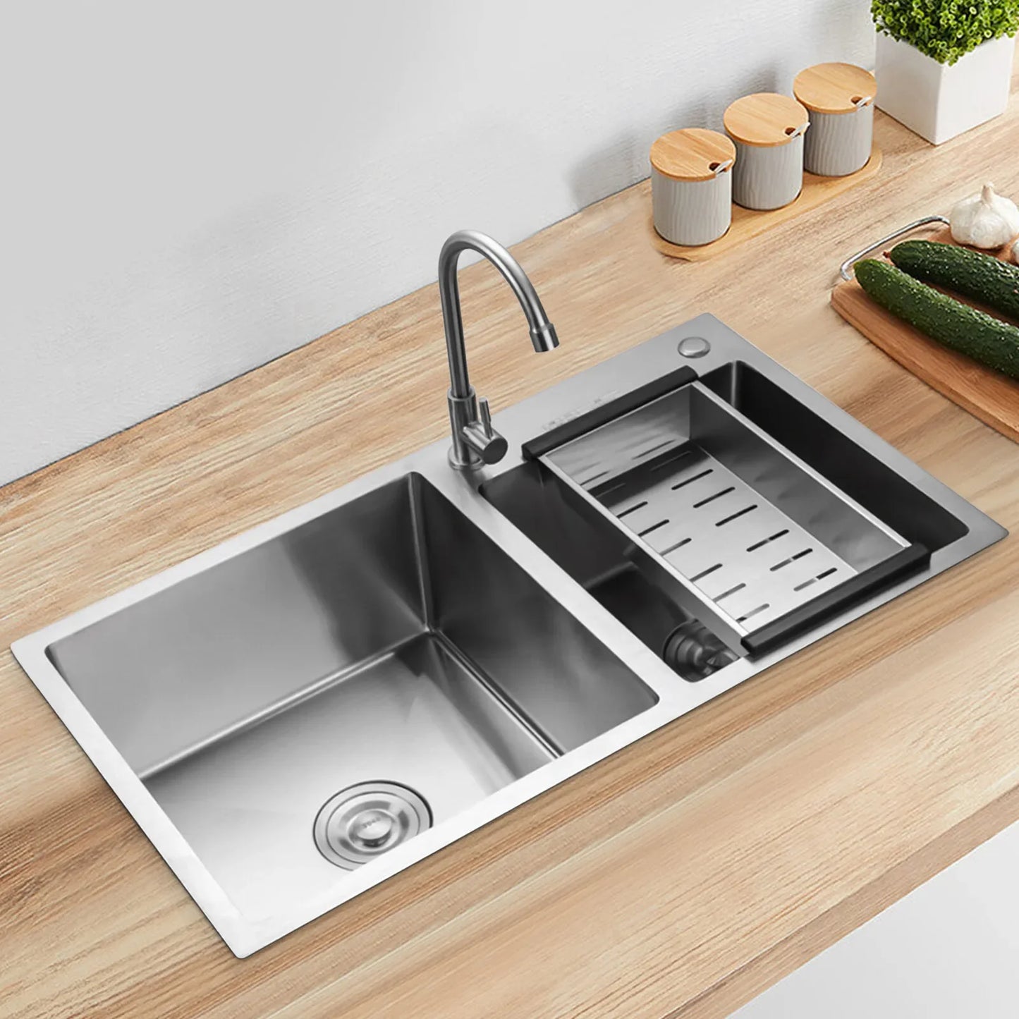 Double Bowl Stainless Steel Drop-in Kitchen Sink Dishwasher Vegetable Sink Home