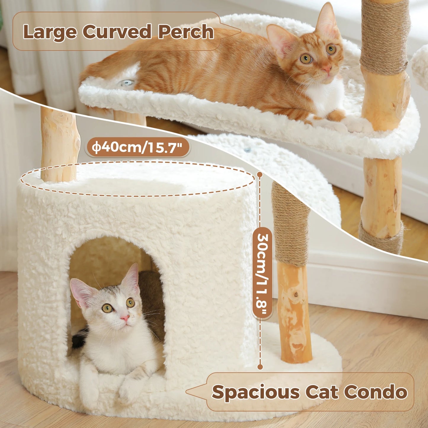 Modern Cat Tree Tower with Natural Solid Wood