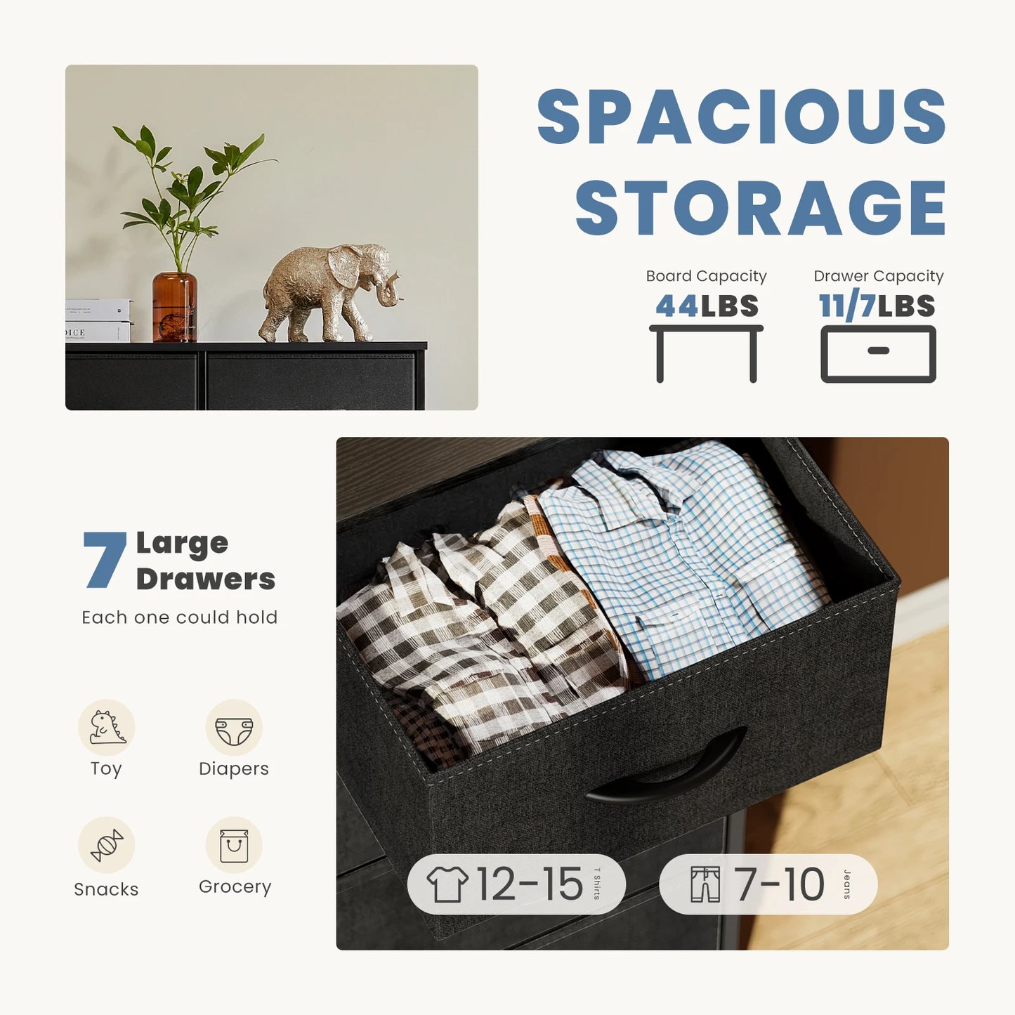 JHK Dresser For Bedroom With 7 Fabric Drawers