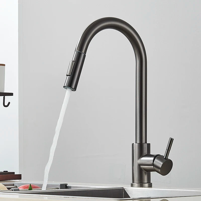 Black Sensor Kitchen Faucets Stainless Steel Smart I Pull Out  Handle Touch Control