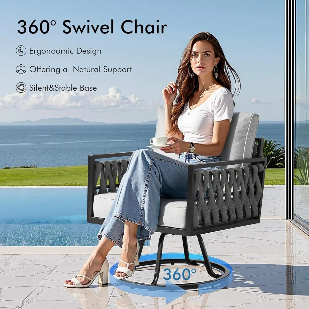 6 Pieces Patio Furniture Set with Swivel Chair,Metal Frame Modern Outdoor Sofa & Chairs Set,All Weather Outdoor Conversation