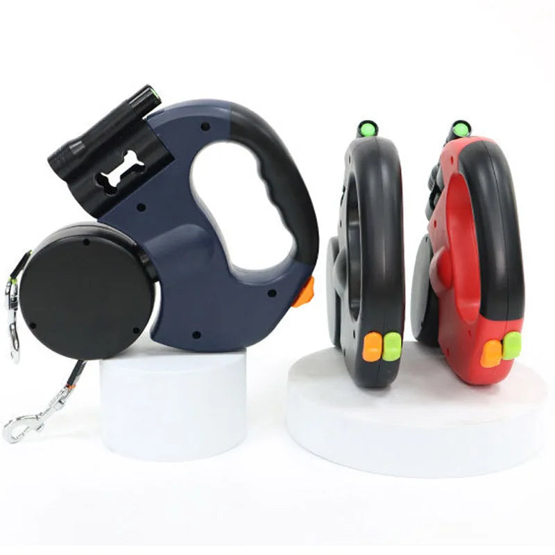 3in1 Double Head Automatic retractable Dog leash Flashlight Poop Bag Dispenser
