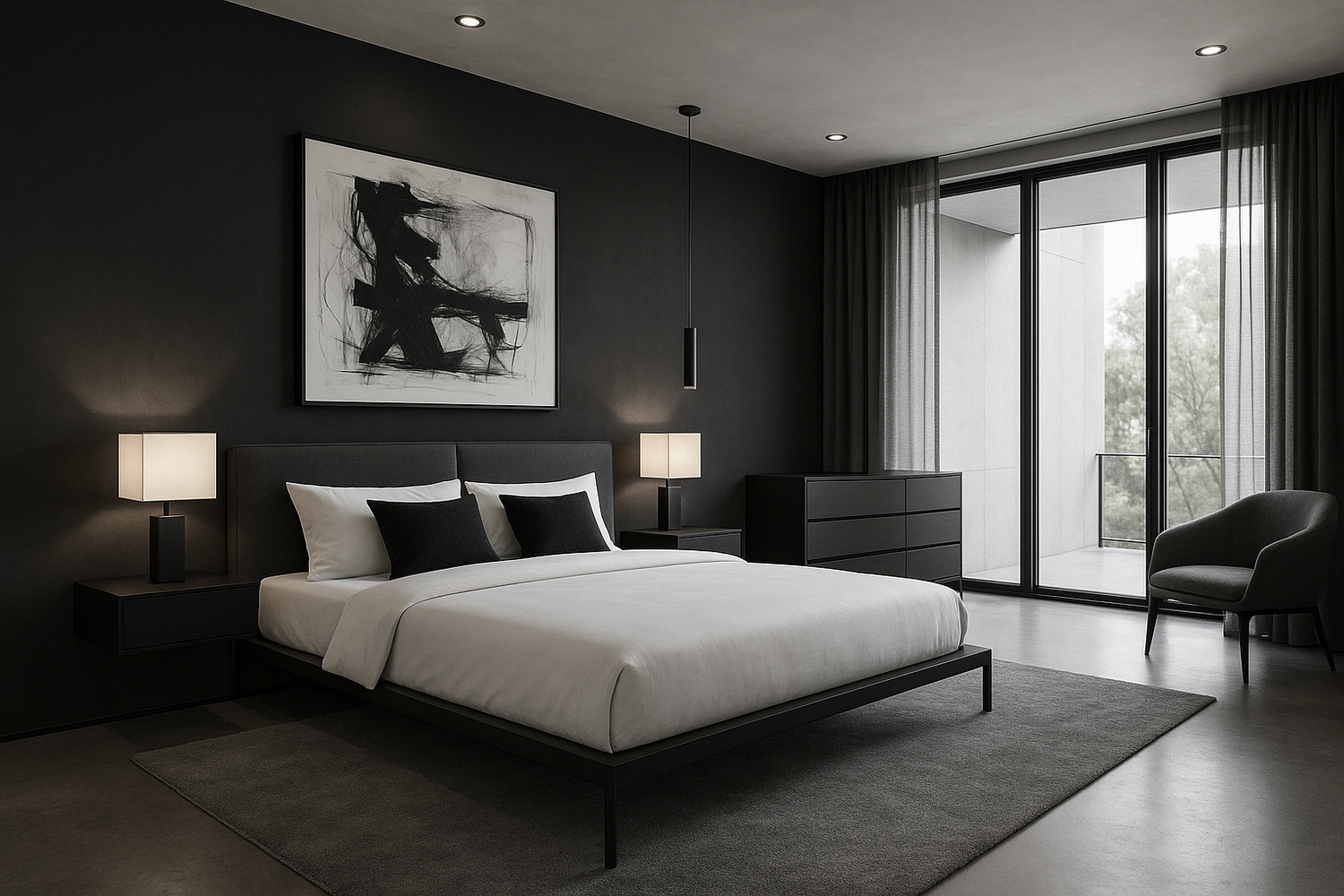 GIVE ME A MODERN BLACK AND GREY BEDROOM