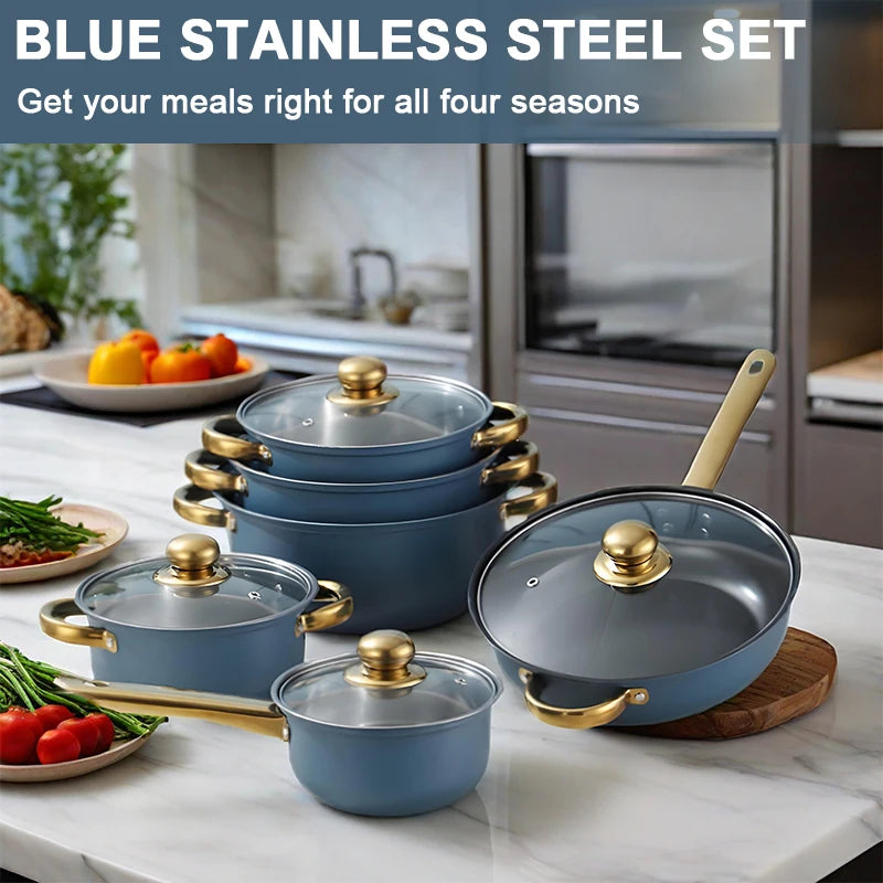 Red Cookware Set, 12-Piece ,Stainless Steel, Non-Stick