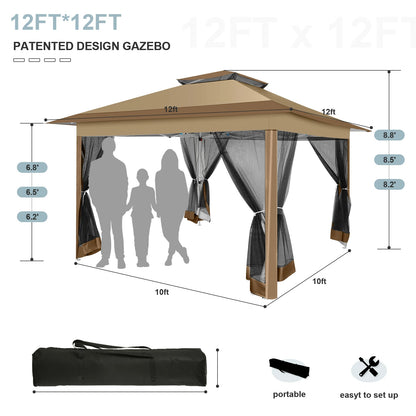 12x12 Pop up Gazebo on Clearance with Mosquito Netting,