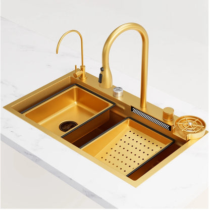33 x 22 Inch Single Bowl Drop-In Kitchen Sink with-Down Sprayer