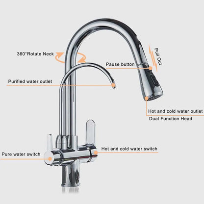 Black and Golden Filtered Crane For Kitchen Pull Out Sprayer