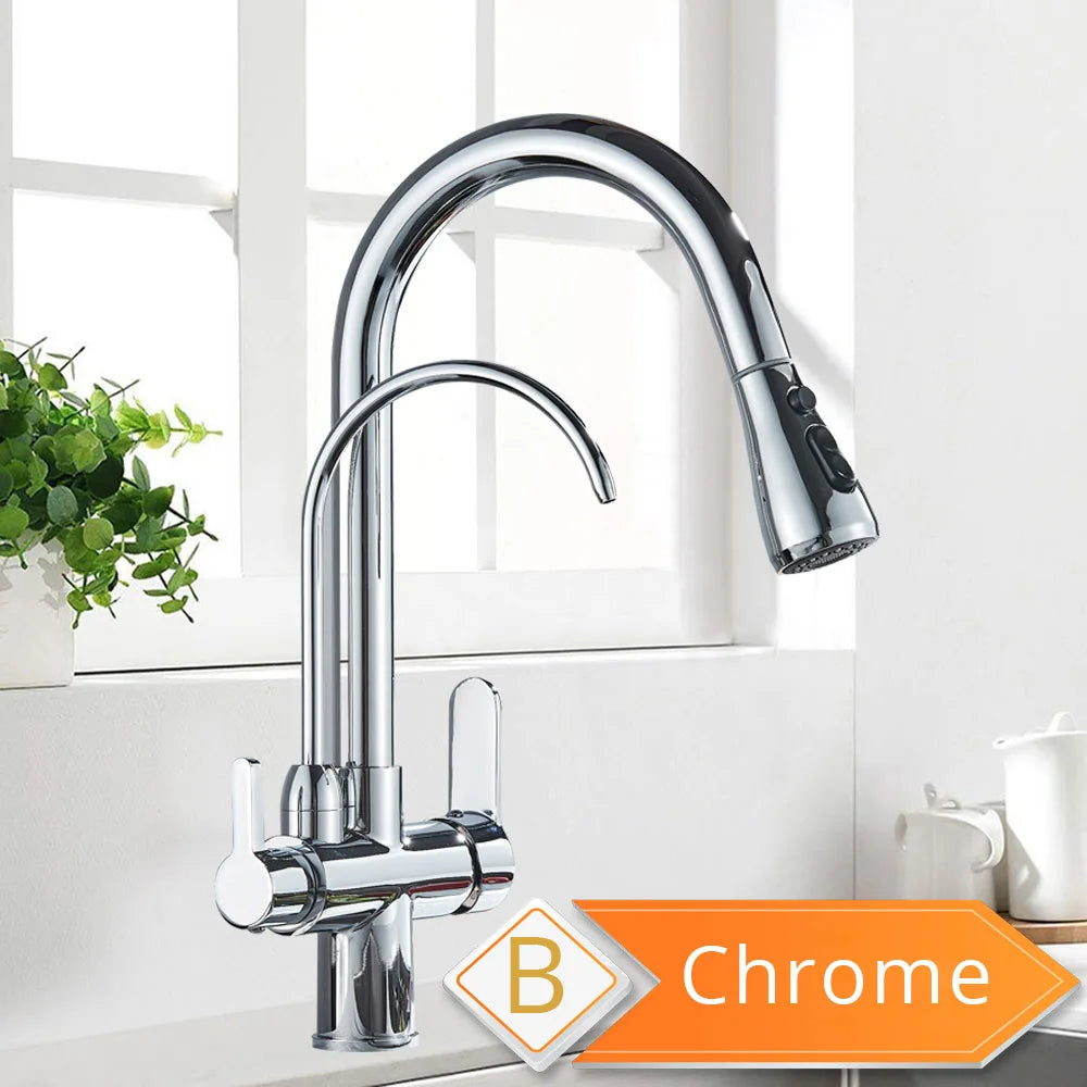 Black and Golden Filtered Crane For Kitchen Pull Out Sprayer