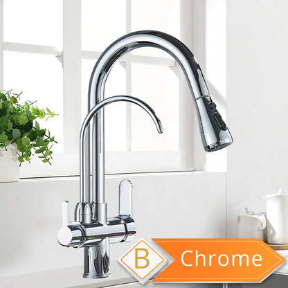 Black and Golden Filtered Crane For Kitchen Pull Out Sprayer