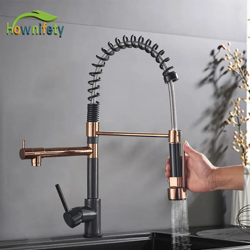 Popular Kitchen Spring Sink Faucet Modern Free Rotation Pull Down Spout