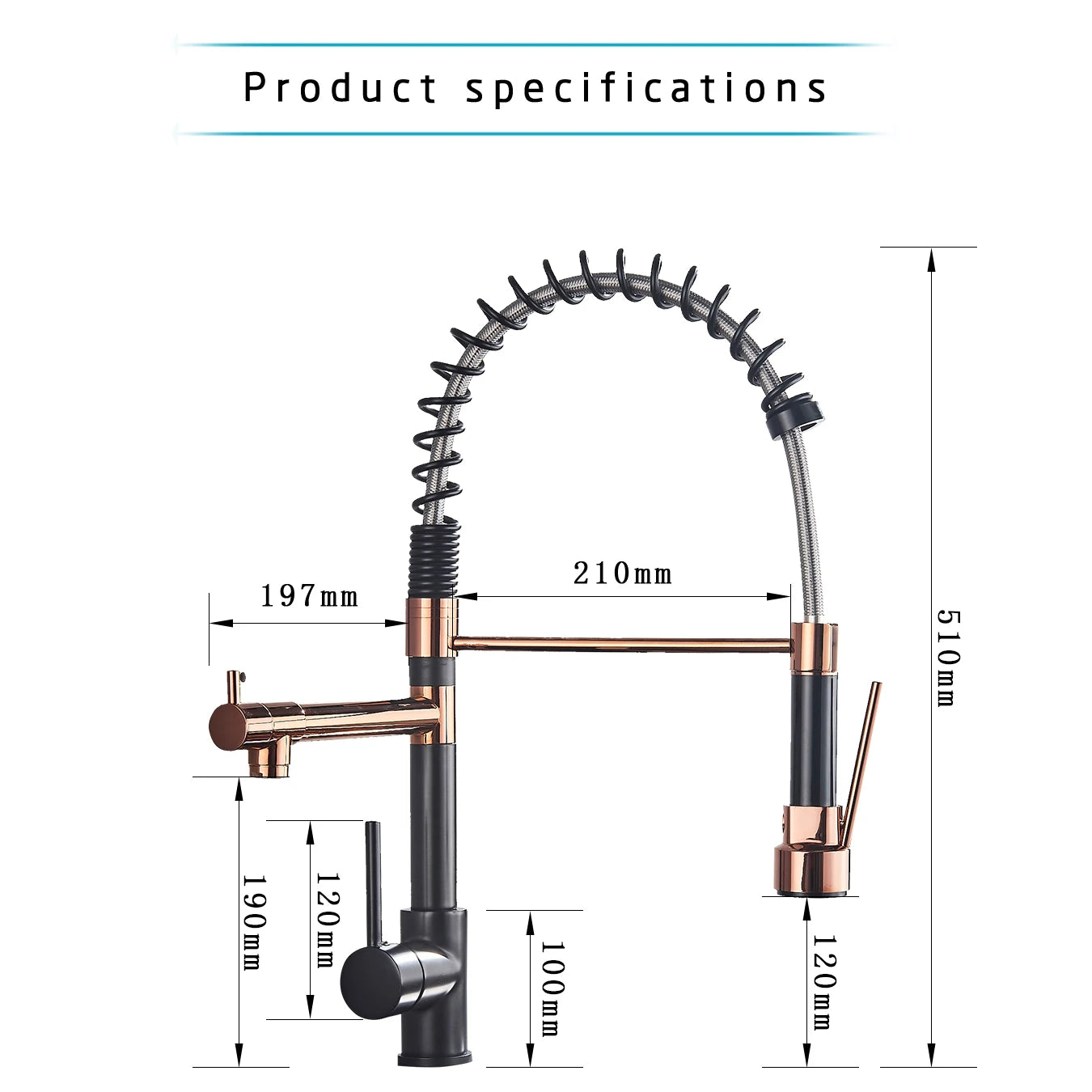 Rozin Black and Rose Golden Spring Pull Down Kitchen Sink Faucet
