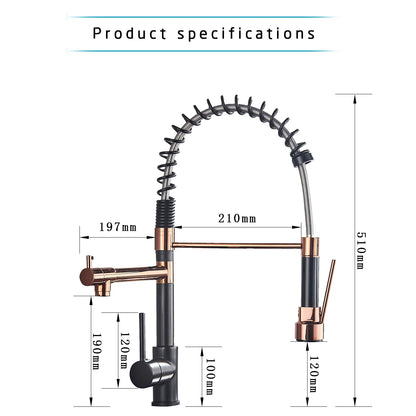 Rozin Black and Rose Golden Spring Pull Down Kitchen Sink Faucet