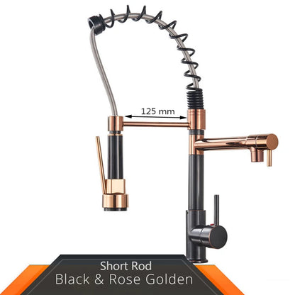 Rozin Black and Rose Golden Spring Pull Down Kitchen Sink Faucet
