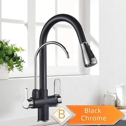Black and Golden Filtered Crane For Kitchen Pull Out Sprayer