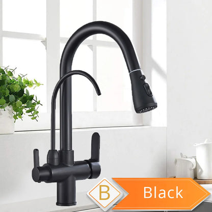 Black and Golden Filtered Crane For Kitchen Pull Out Sprayer