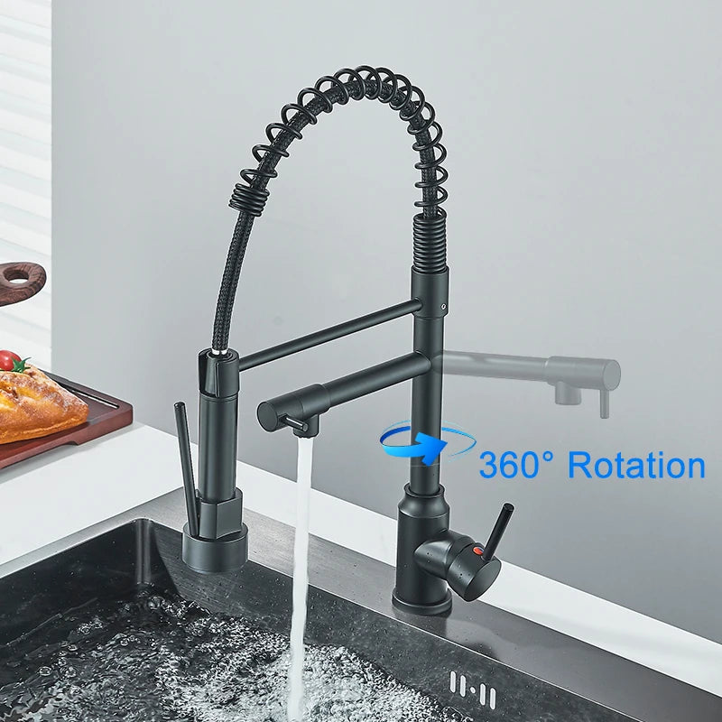 Black Kitchen Faucet With Pull Down Spring Sprayer