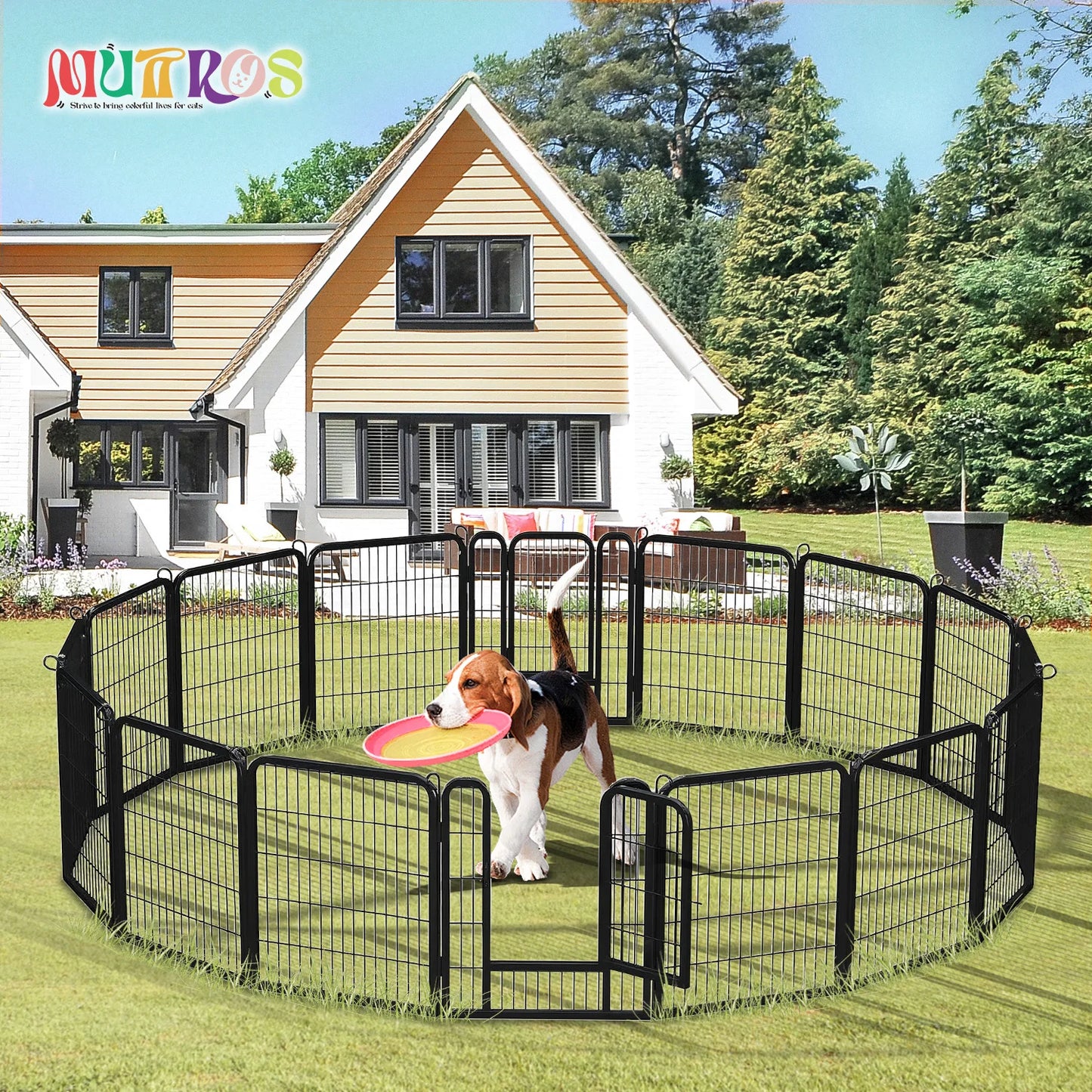 Dog Playpen with Door, Outdoor/Indoor Foldable Metal ,