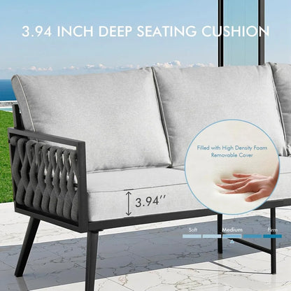 6 Pieces Patio Furniture Set with Swivel Chair,Metal Frame Modern Outdoor Sofa & Chairs Set,All Weather Outdoor Conversation