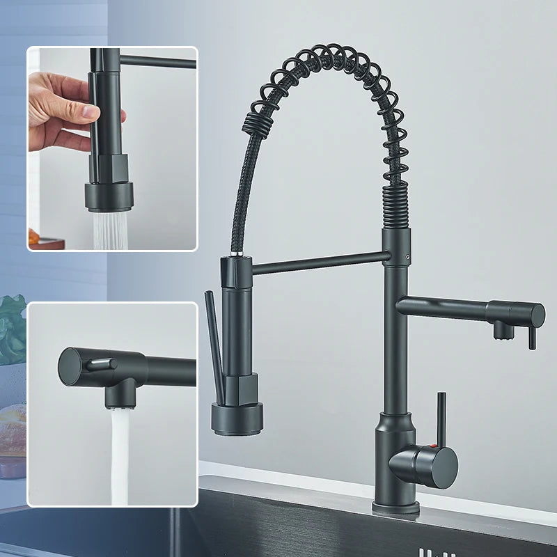 Black Kitchen Faucet With Pull Down Spring Sprayer