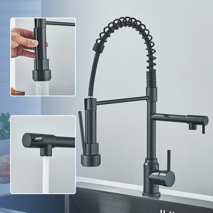 Black Kitchen Faucet With Pull Down Spring Sprayer