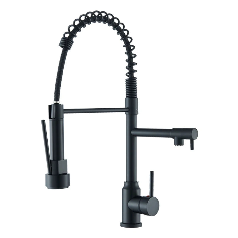 Black Kitchen Faucet With Pull Down Spring Sprayer
